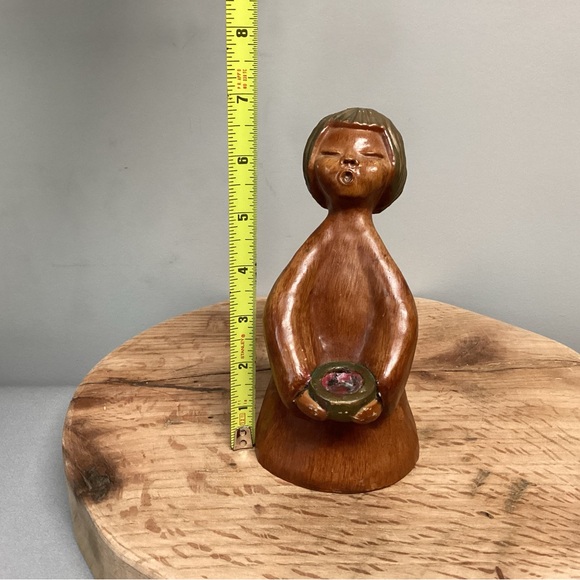 Vintage - Wood Carved Singing Angel Girl Figurine - Candle Holder - Decor - Picture 10 of 12